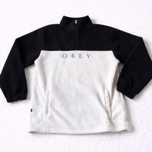 Obey‎ Channel White & Black Mock Neck Fleece Sweatshirt large